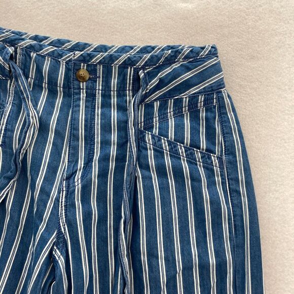 American Eagle Wide Leg Ankle Pants Women's 6 Blue White Striped Tie Waist Beach - Picture 4 of 13